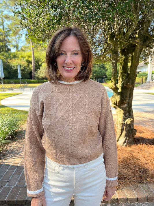 Whatever She Said Camel Cable knit Cropped Sweater