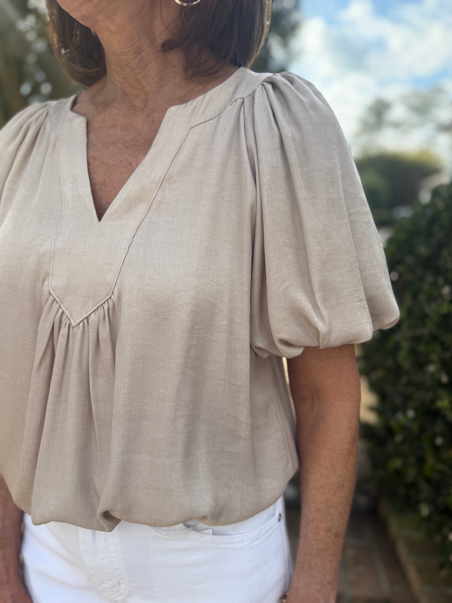 Flo Taupe Balloon Sleeve Top