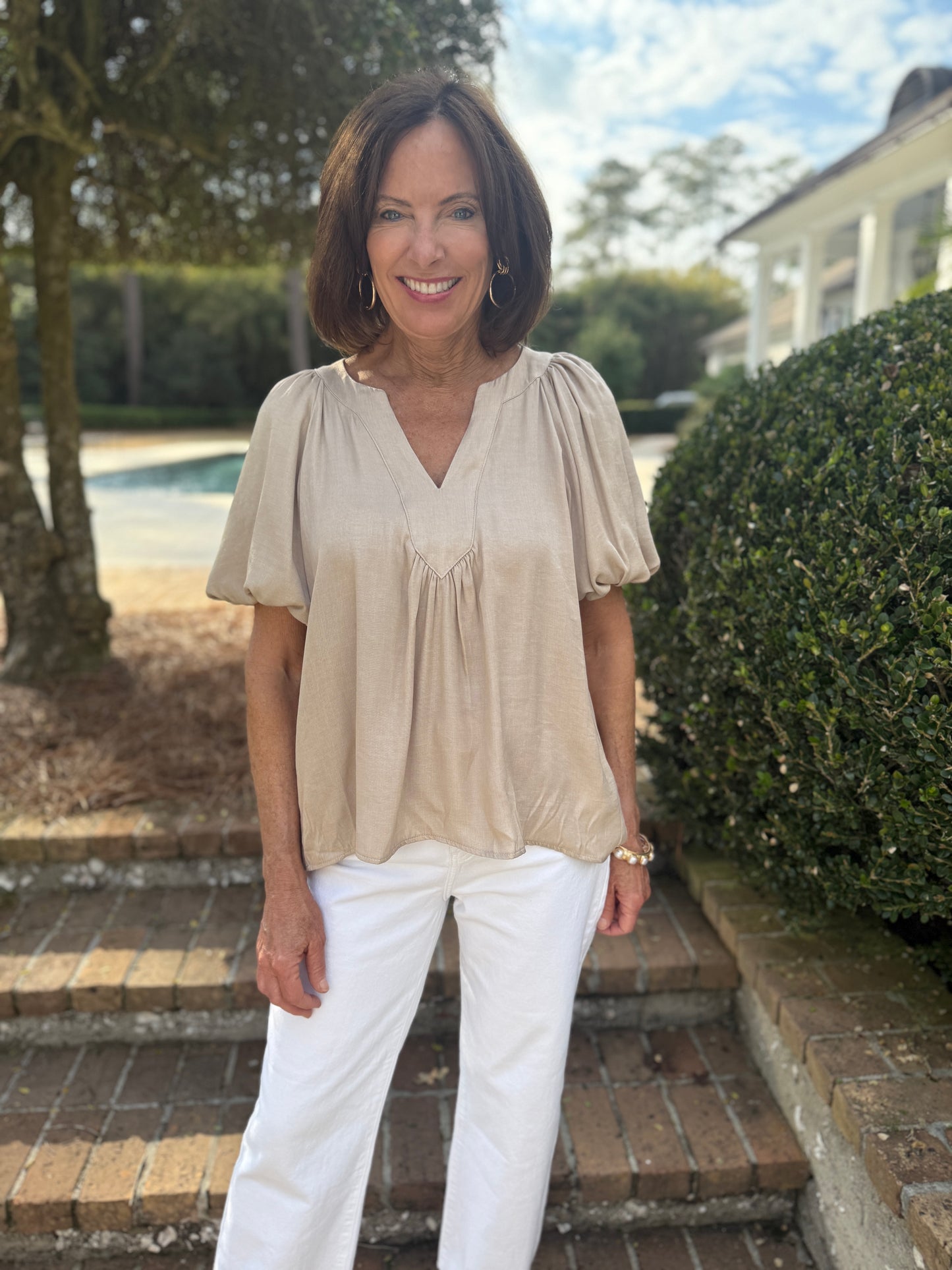 Flo Taupe Balloon Sleeve Top