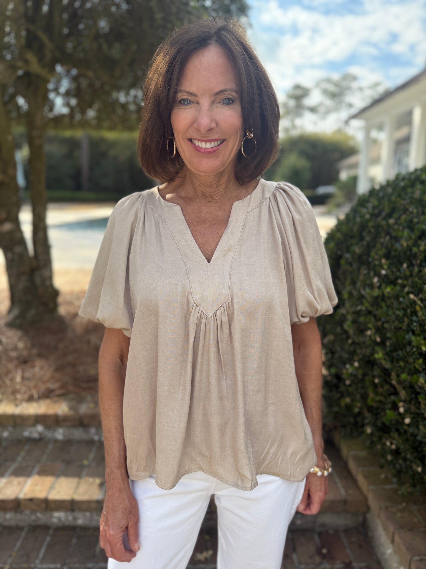 Flo Taupe Balloon Sleeve Top