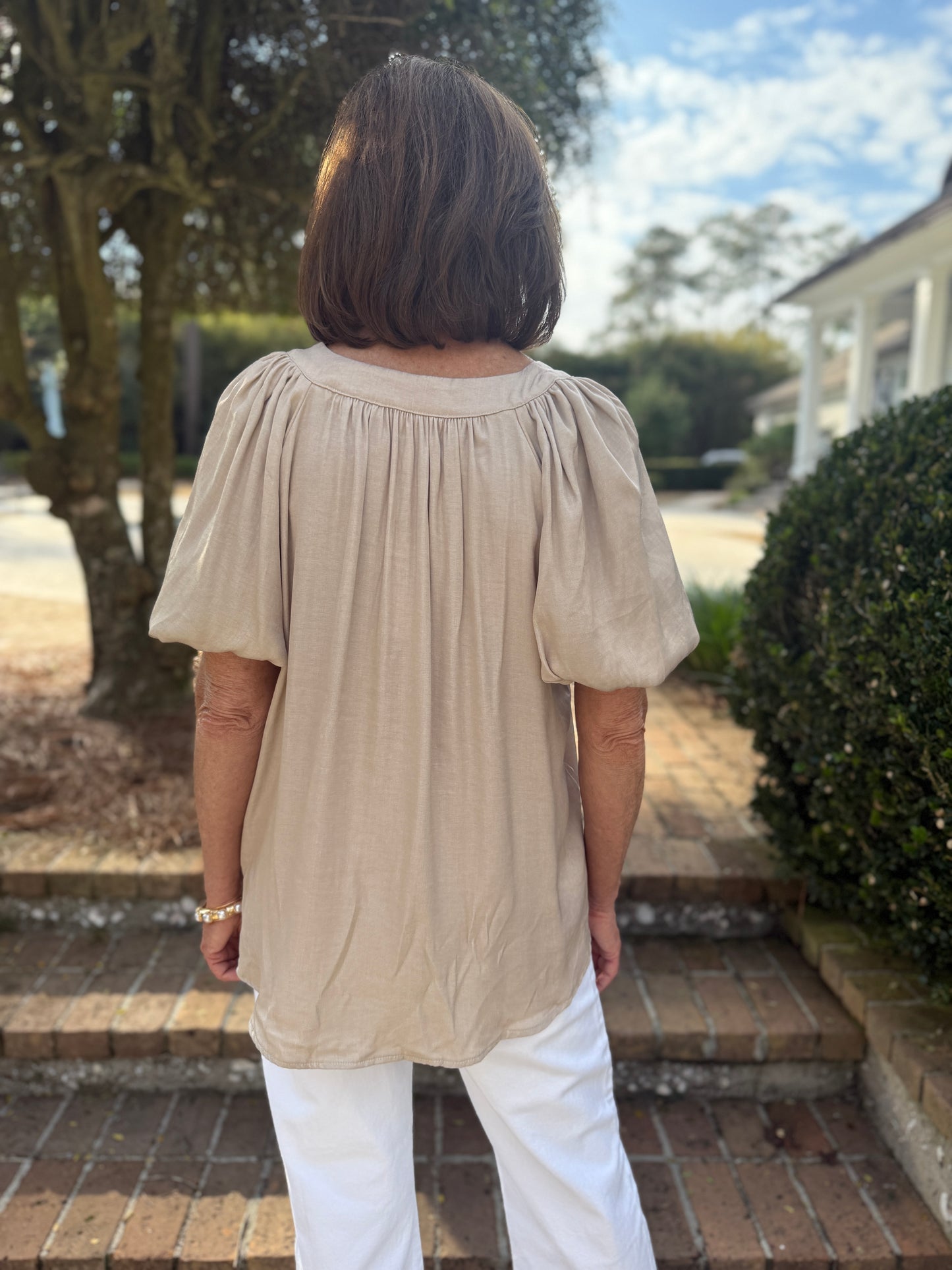 Flo Taupe Balloon Sleeve Top