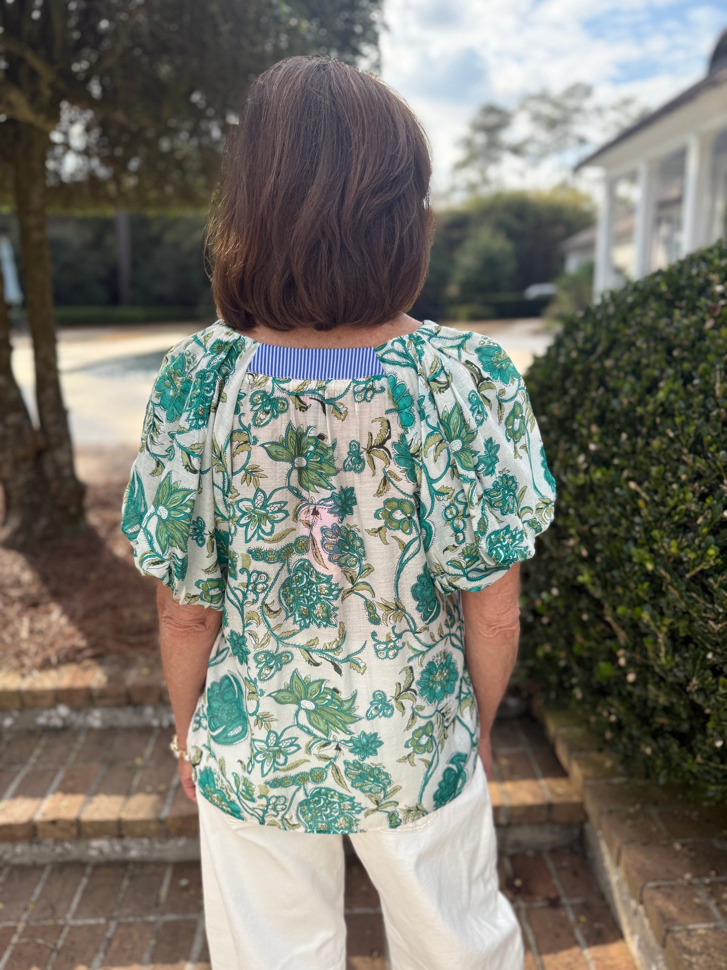 Fun Time Green Floral Print Short Sleeve Top