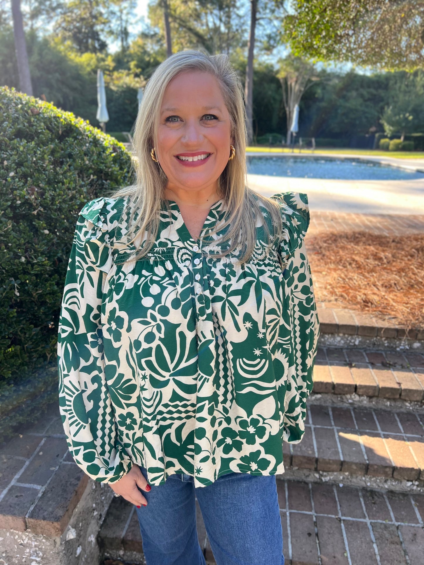 Luscious Heart Green Printed Blouse