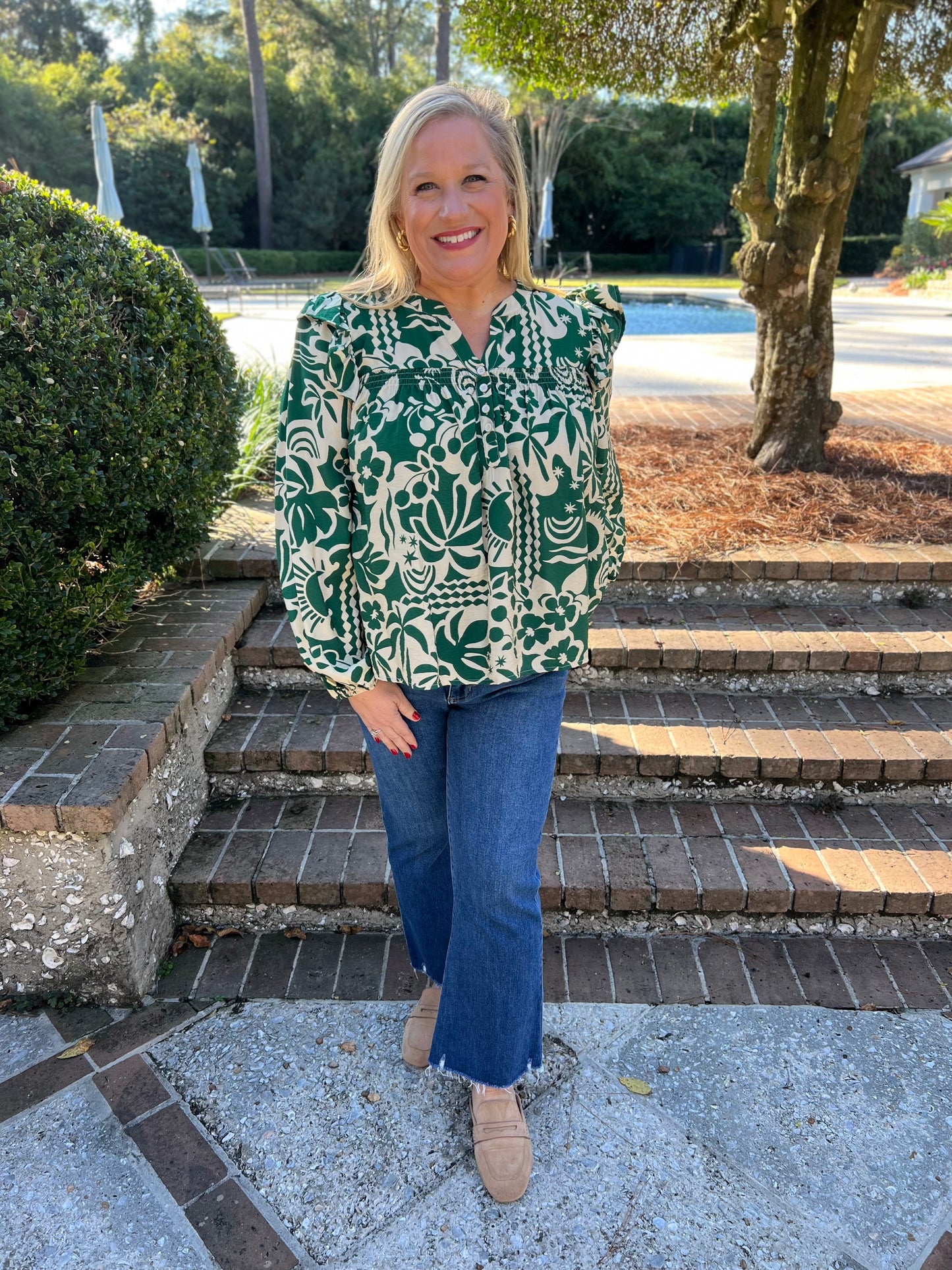 Luscious Heart Green Printed Blouse