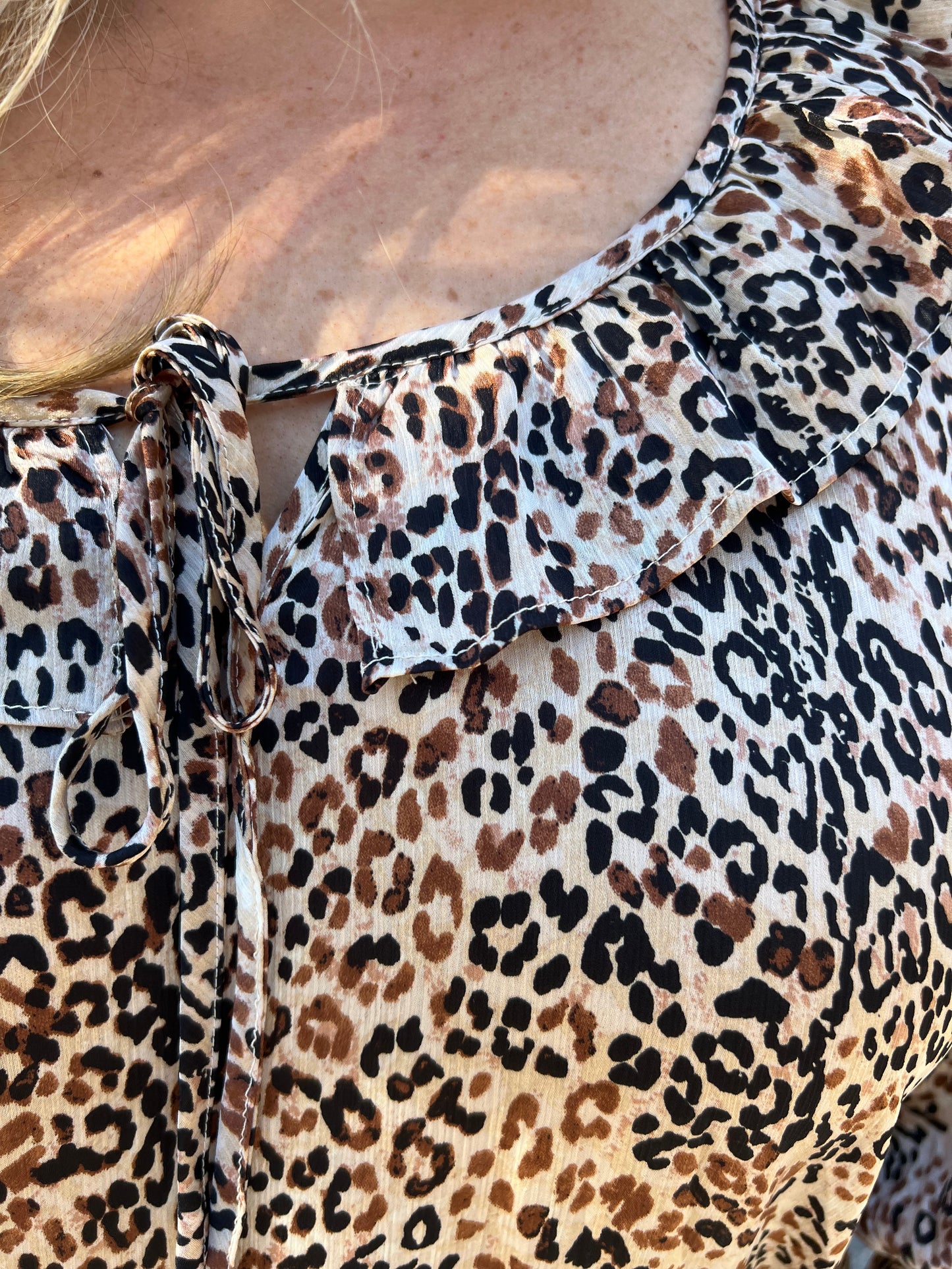 Delightful Day Leopard Print Ruffle Blouse