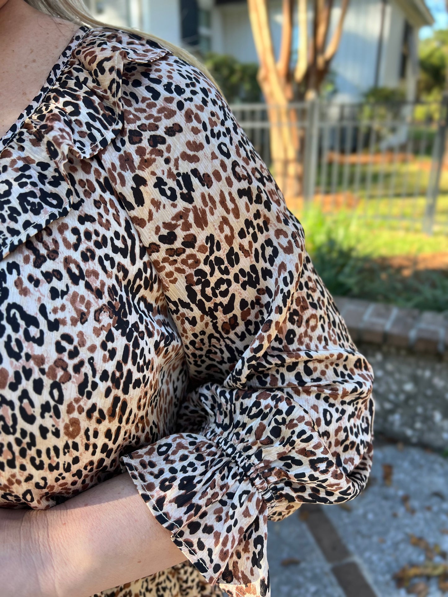 Delightful Day Leopard Print Ruffle Blouse