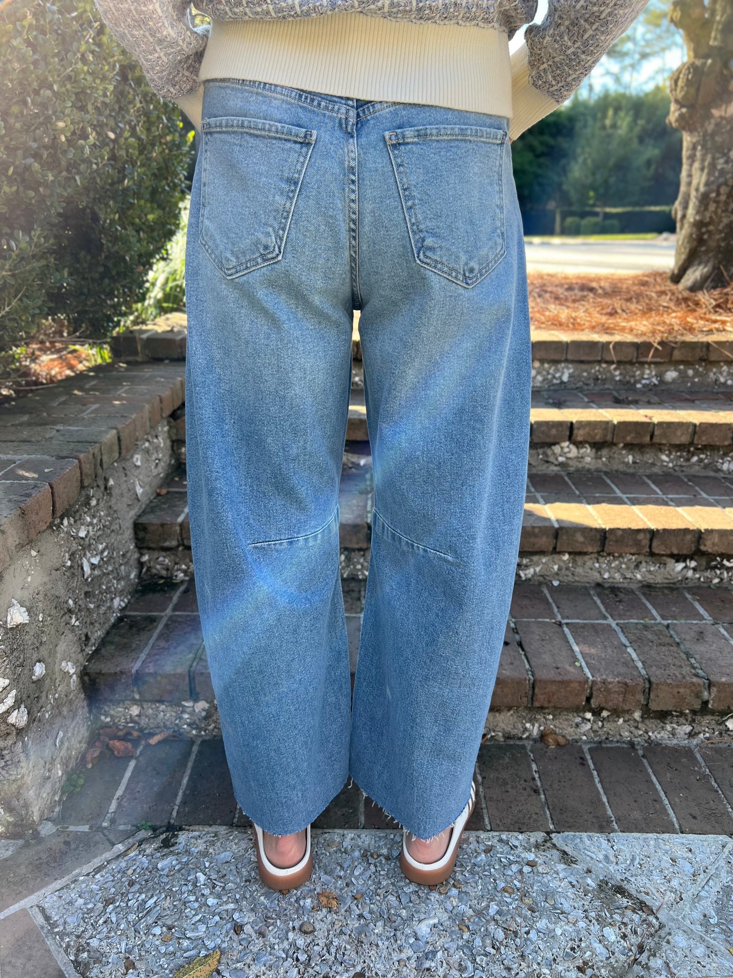 Just Black Barrel Jean with Seams-Light Wash