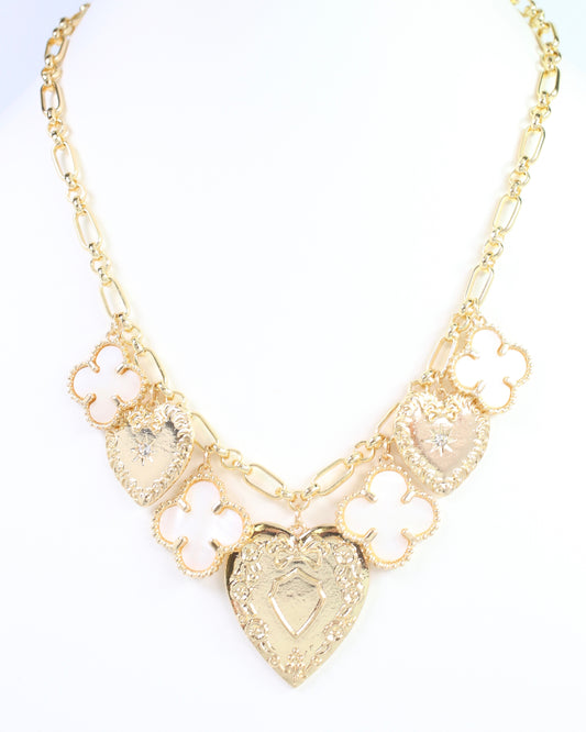 Lillith Clover and Heart Charm Necklace Gold