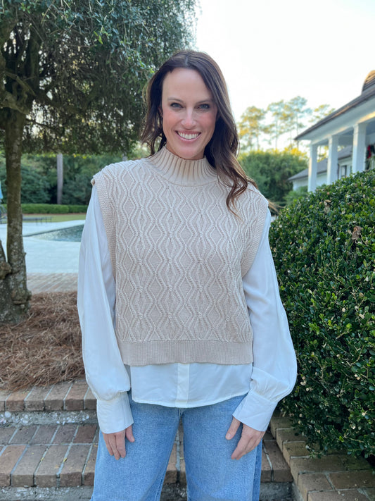 Seen It Before Beige Mock Neck Layered Top