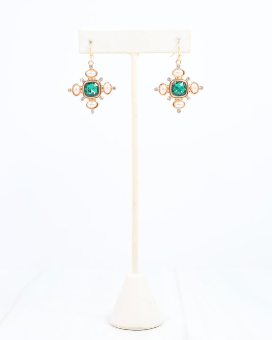 Conifer Crystal and Pearl Earring Green