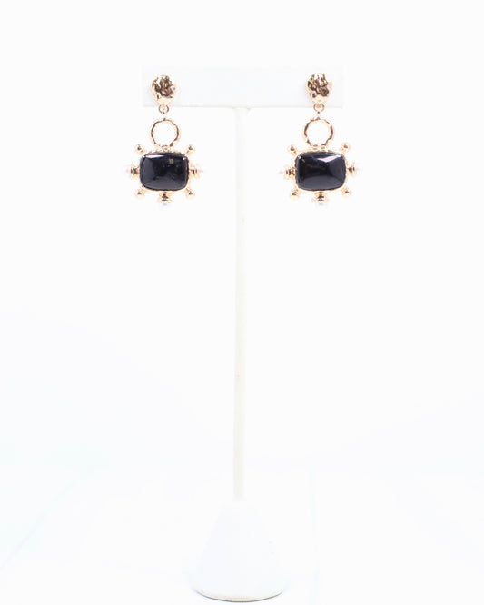 Buena Vista Stone and Pearl Drop Earring Black