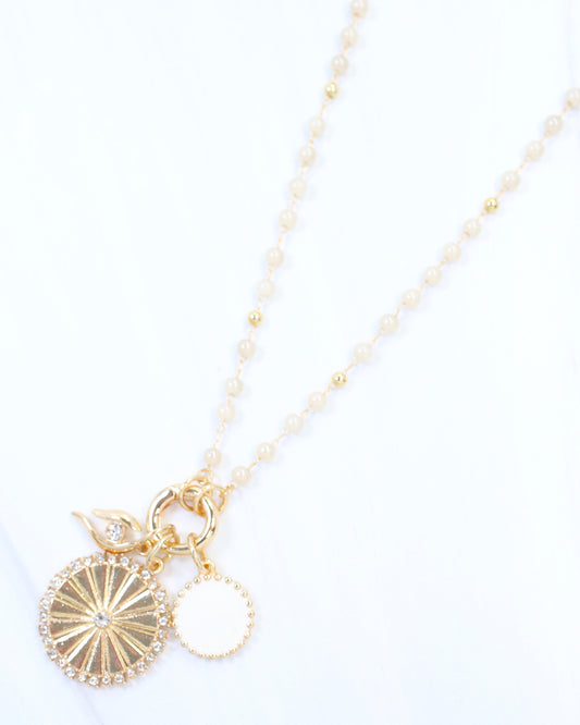 Palmer Beaded Charm Necklace Ivory