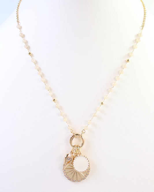 Palmer Beaded Charm Necklace Ivory
