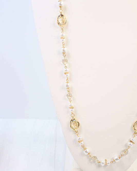 Fairbanks Long Glass Beaded Necklace Pearl