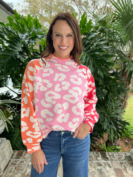 Can't Tame This Animal Print Color Block Sweater