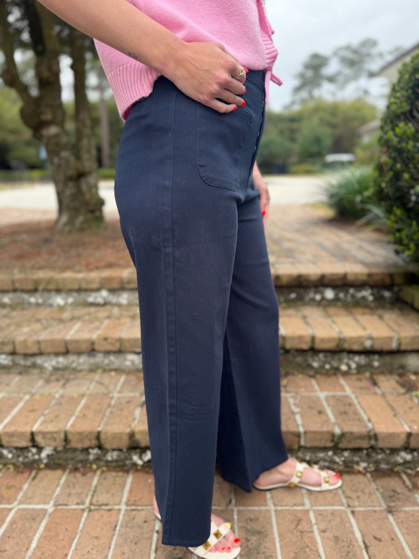 Lakelynn Navy Wide Leg Ankle Length Pants