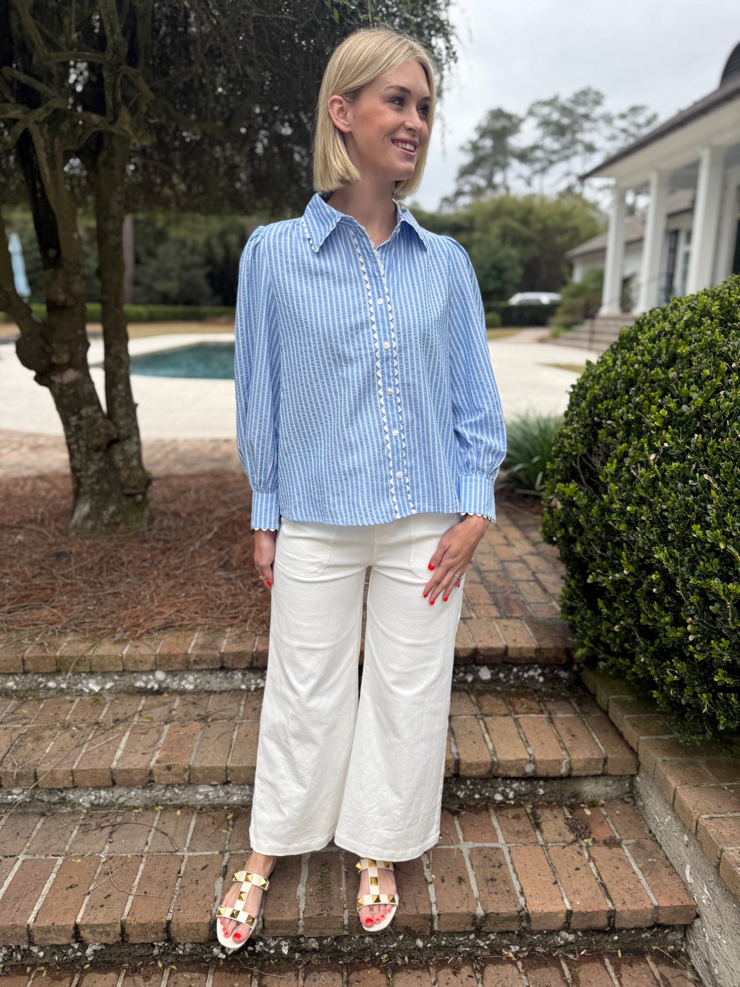 Flirty Blue Striped Long Sleeve Top