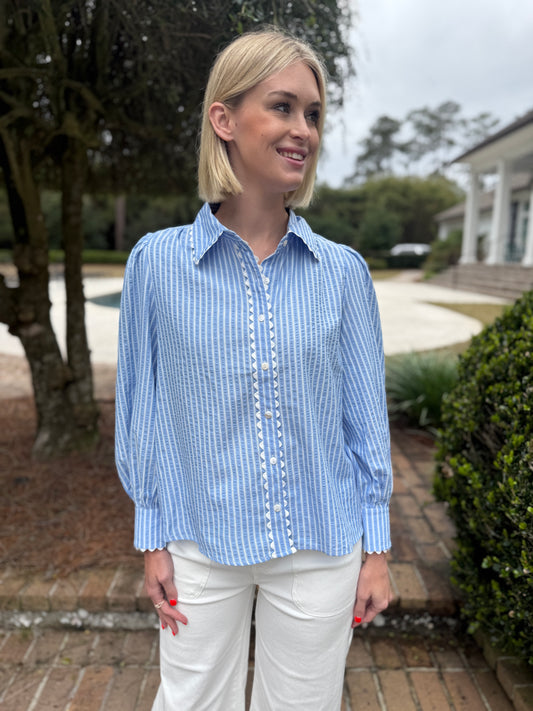 Flirty Blue Striped Long Sleeve Top