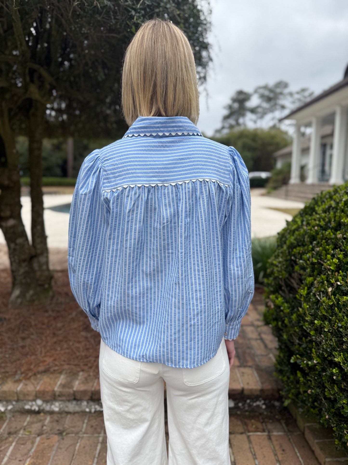 Flirty Blue Striped Long Sleeve Top