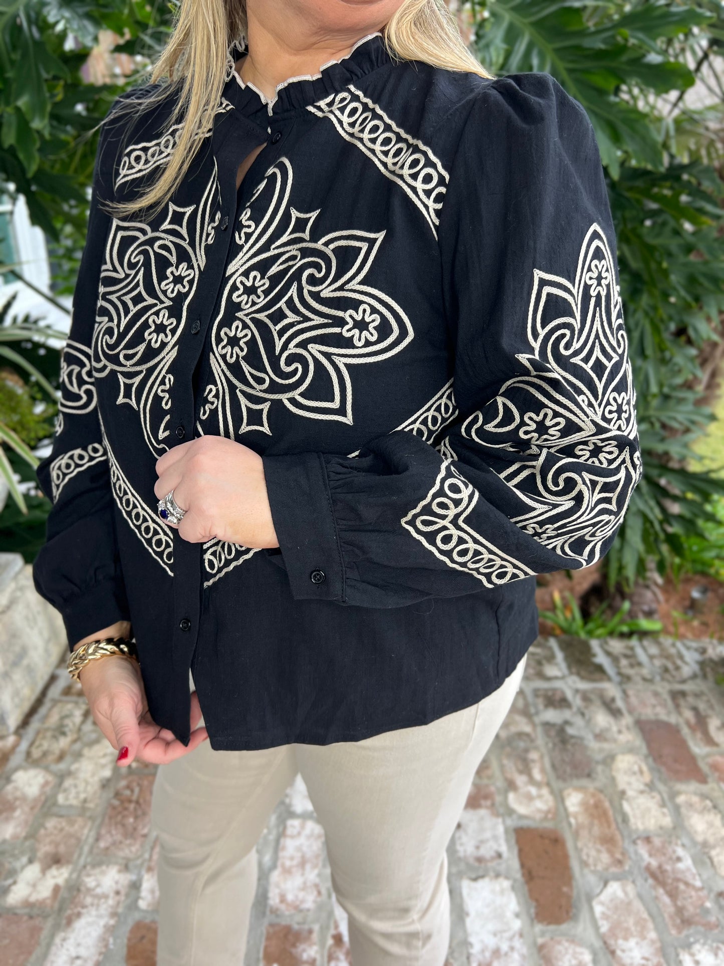 Wrangle Up Black Embroidered Top