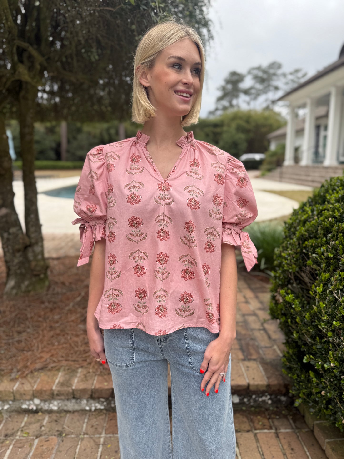 Fernanda Floral Printed Top with Bows