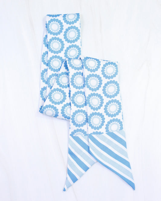 Lucy Floral Skinny Scarf Light Blue White