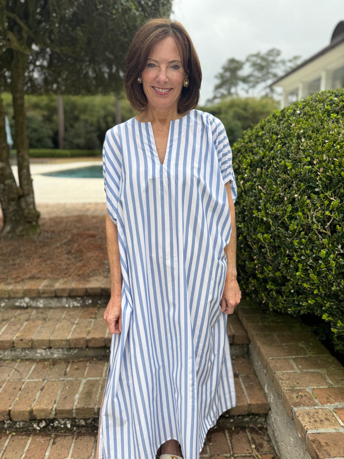 Elise Sky Blue Striped Midi Dress