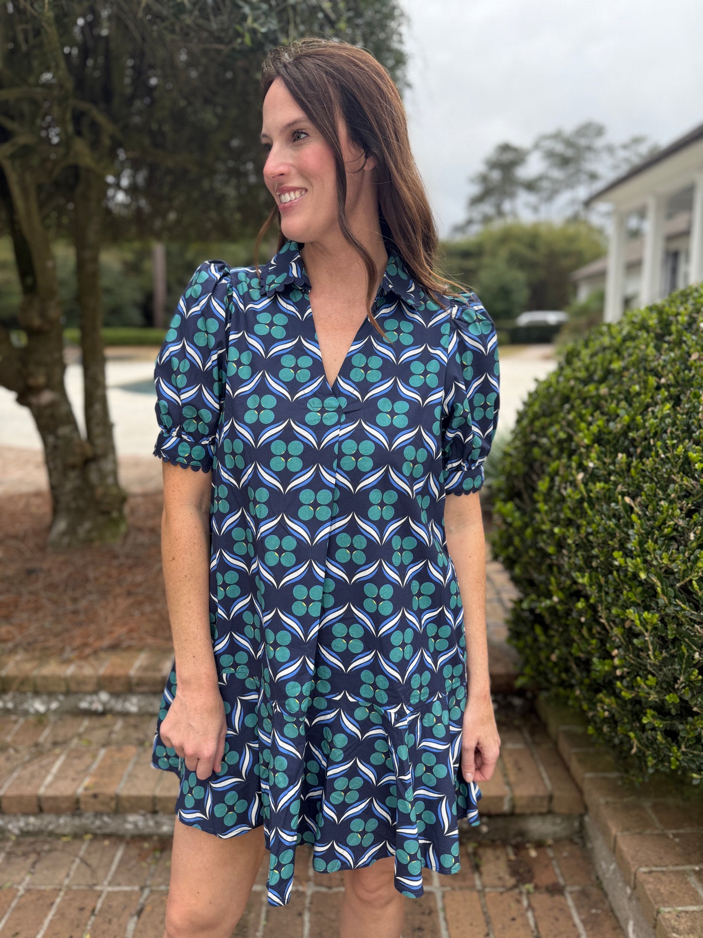 Hilary Navy Abstract Print Dress