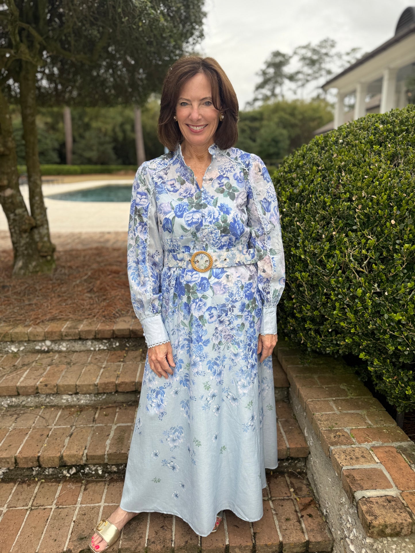 Barbara Mae Blue Floral Maxi Dress