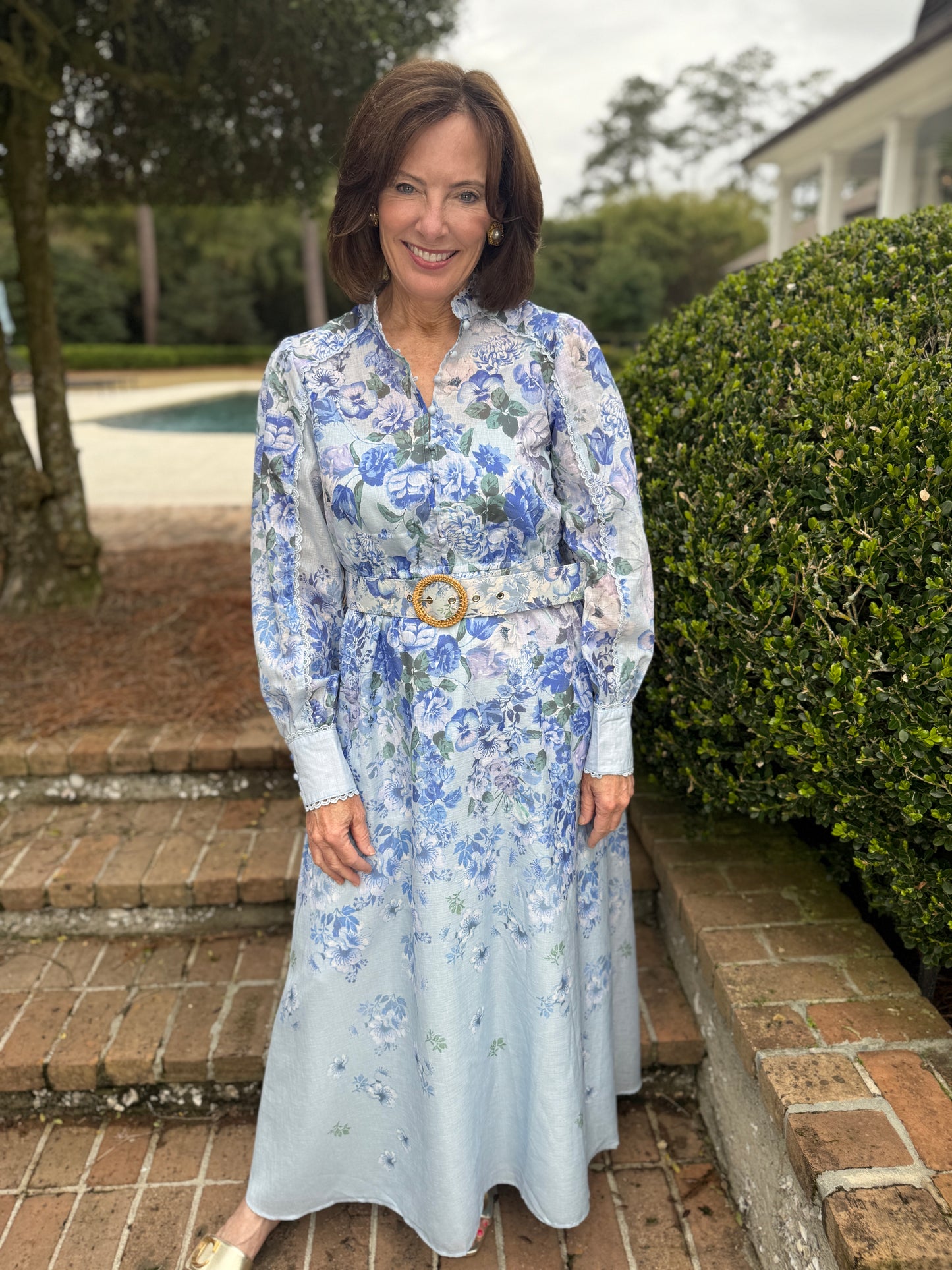 Barbara Mae Blue Floral Maxi Dress