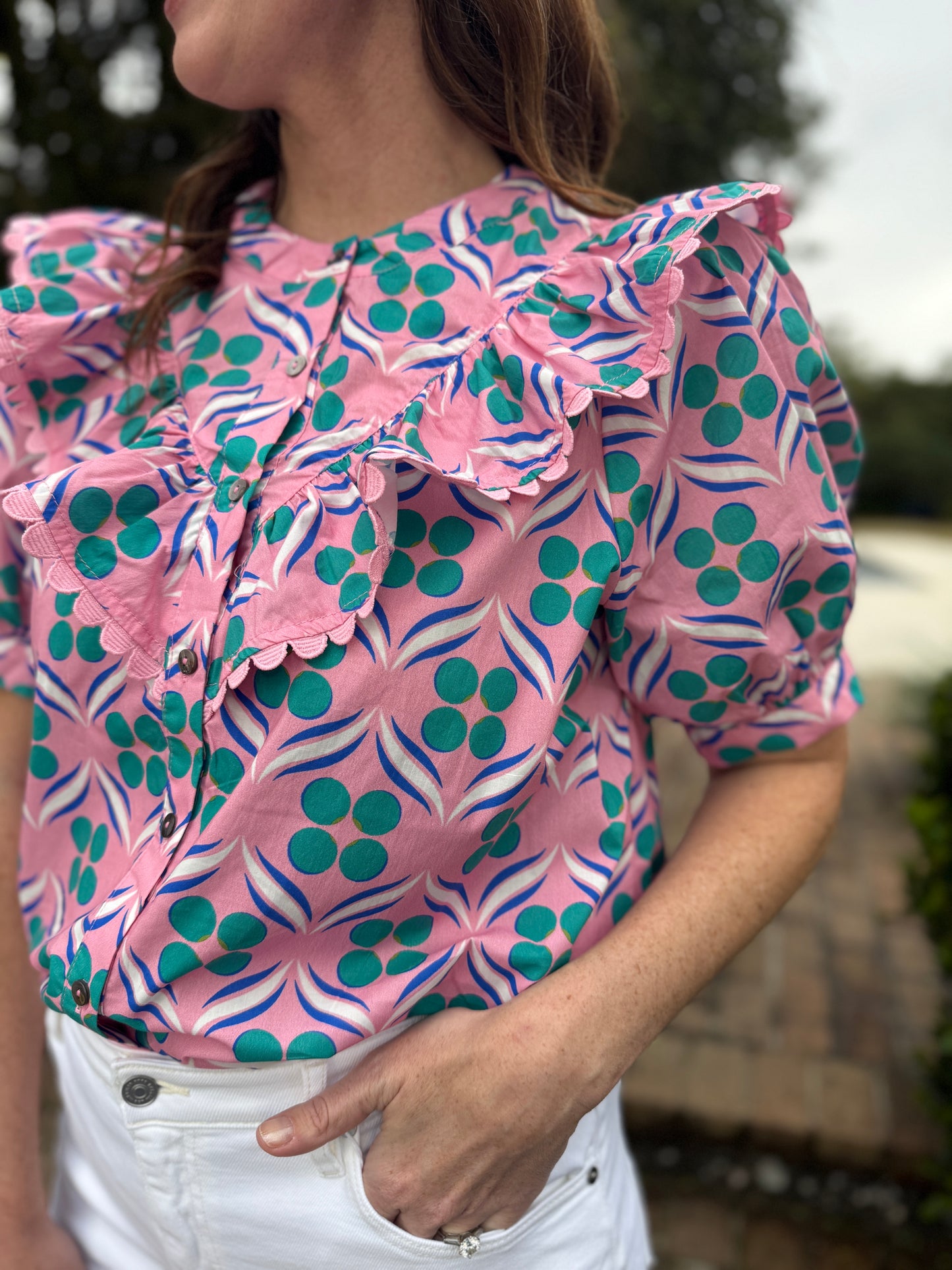 Nadia Pink Abstract Button Down Top