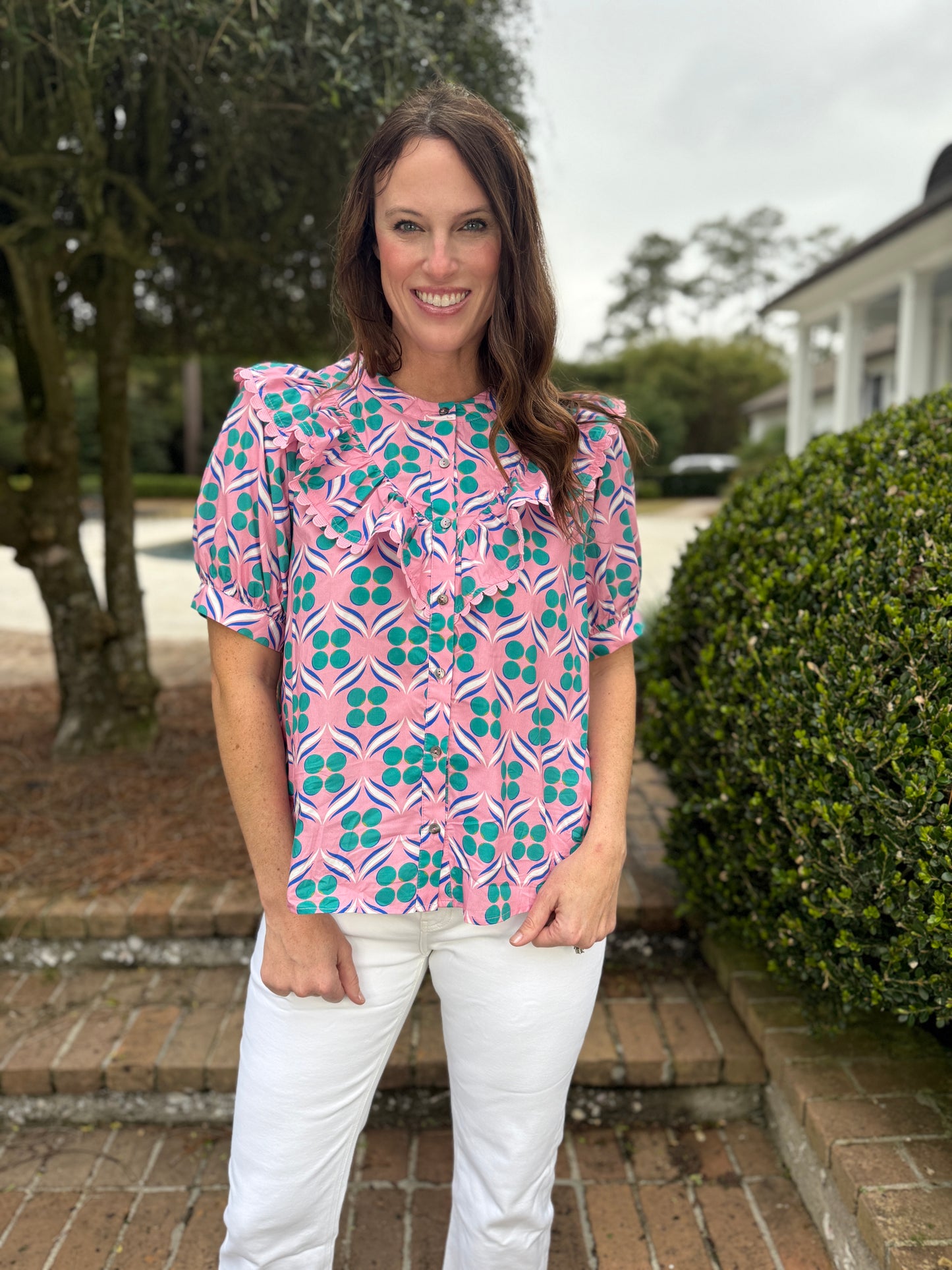 Nadia Pink Abstract Button Down Top