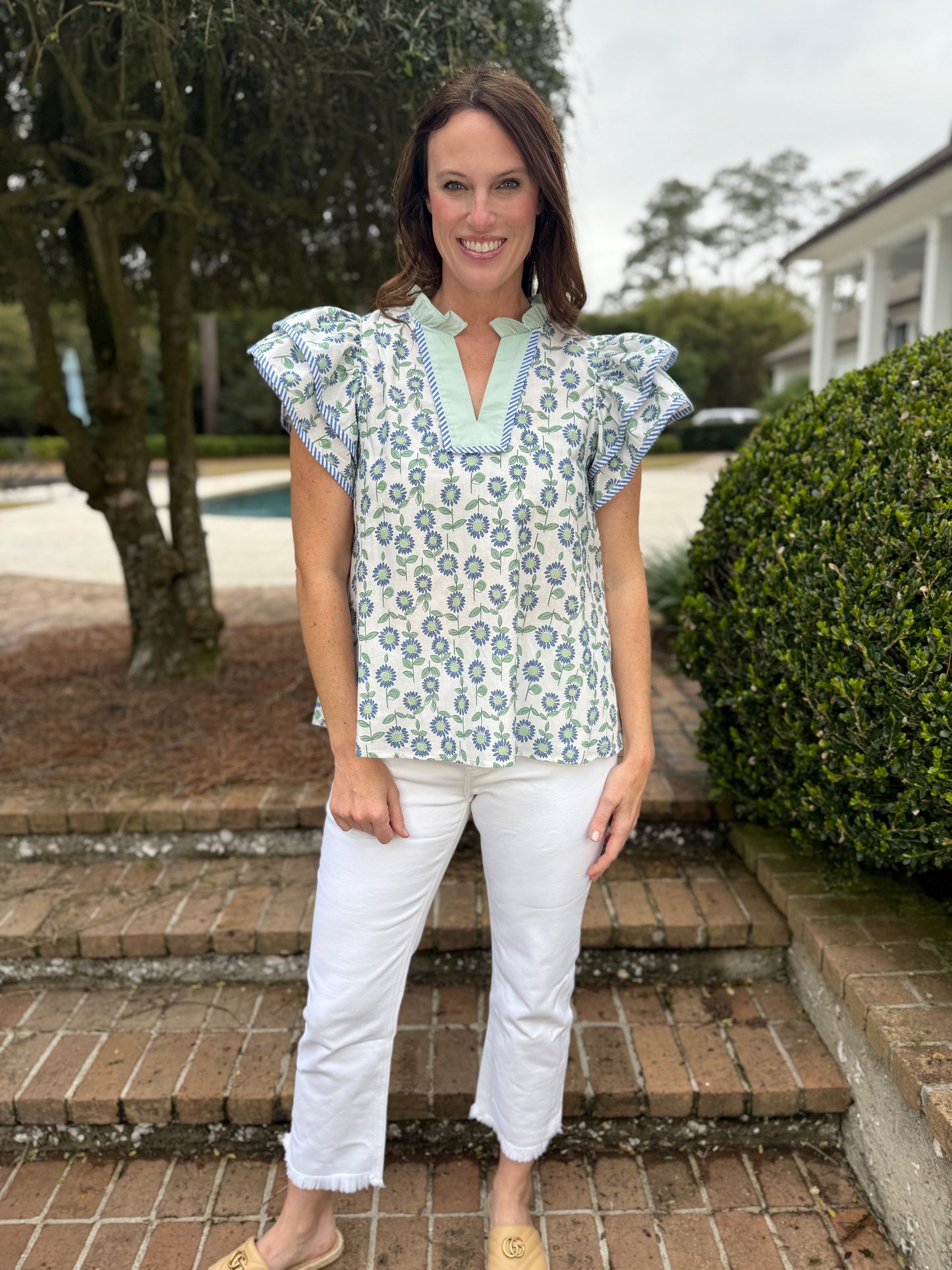 Rebecca Mint Floral Print Top