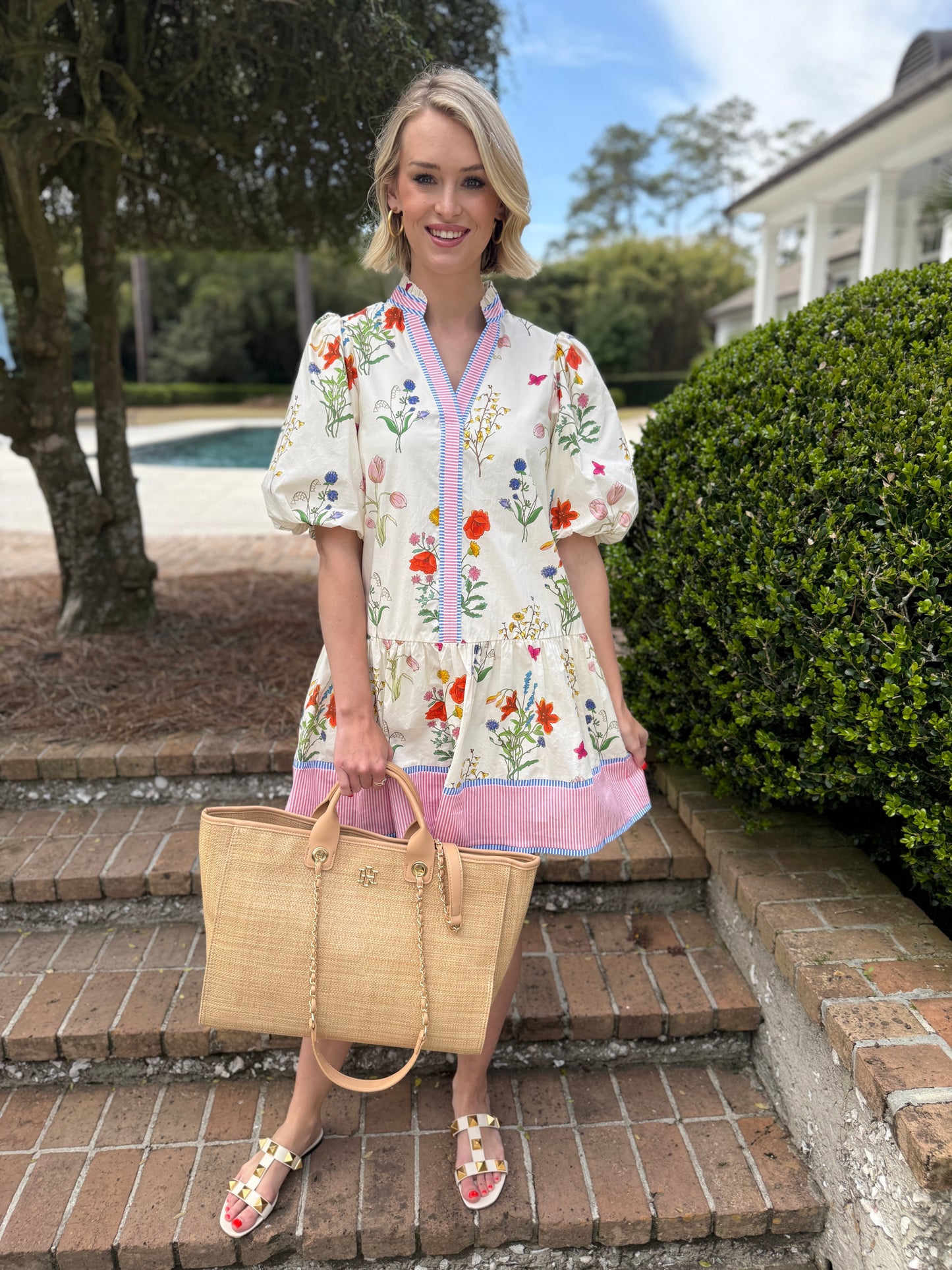 Flower Shop Cream Puff Short Sleeve Print Dress