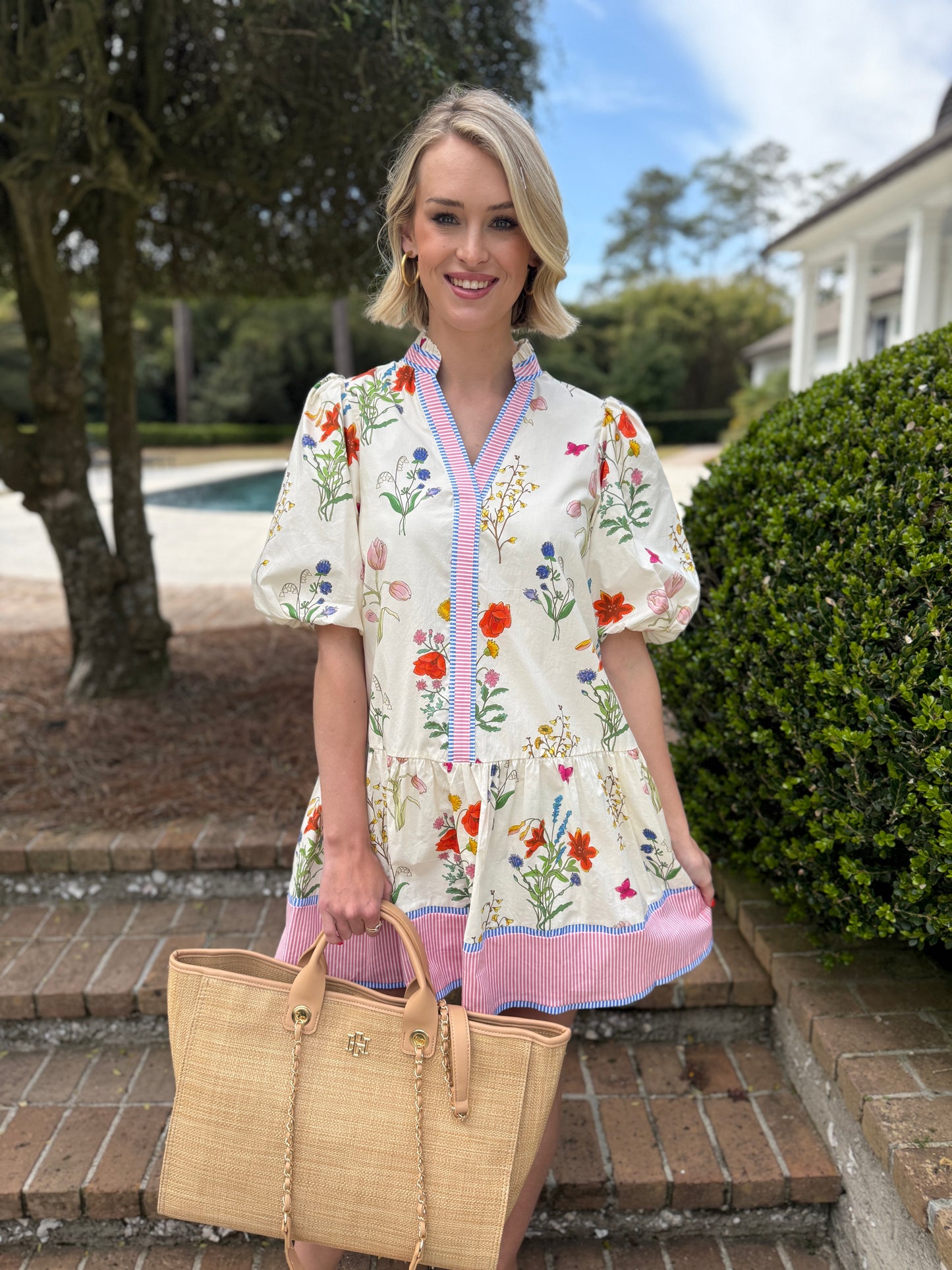 Flower Shop Cream Puff Short Sleeve Print Dress