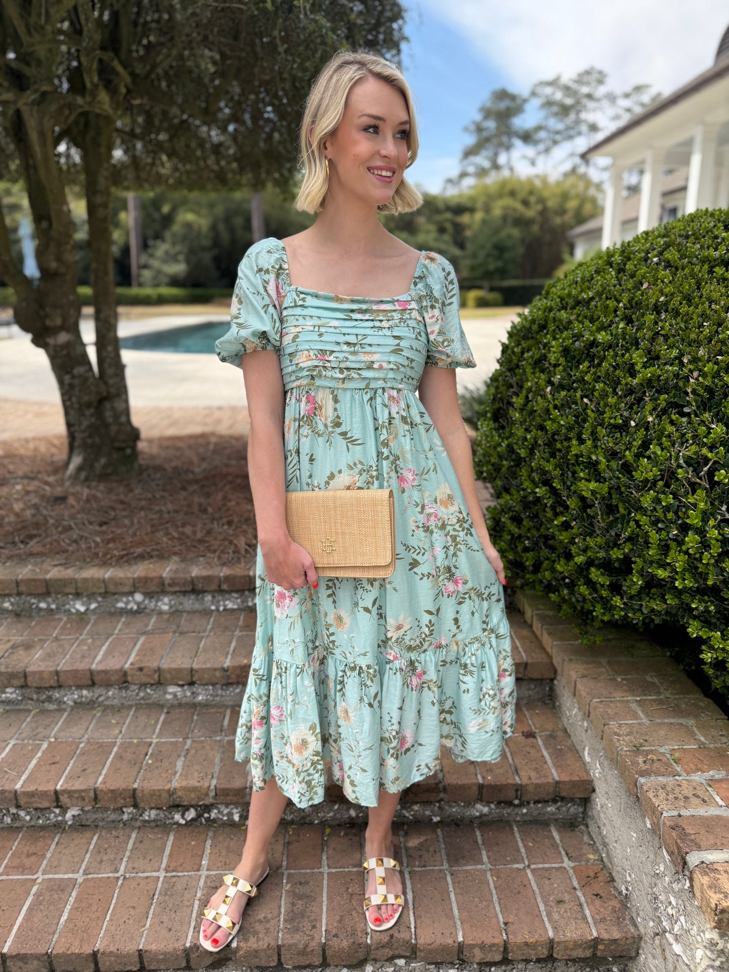 Tea Please Mint Floral Midi