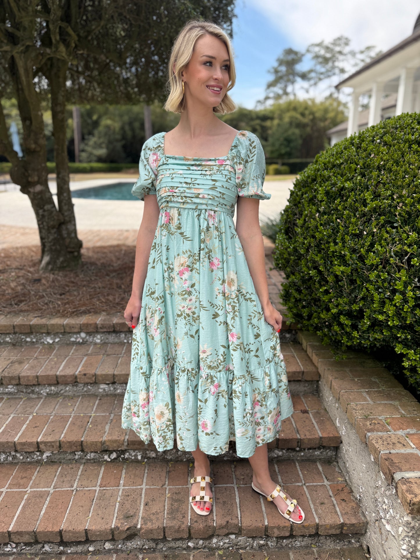 Tea Please Mint Floral Midi