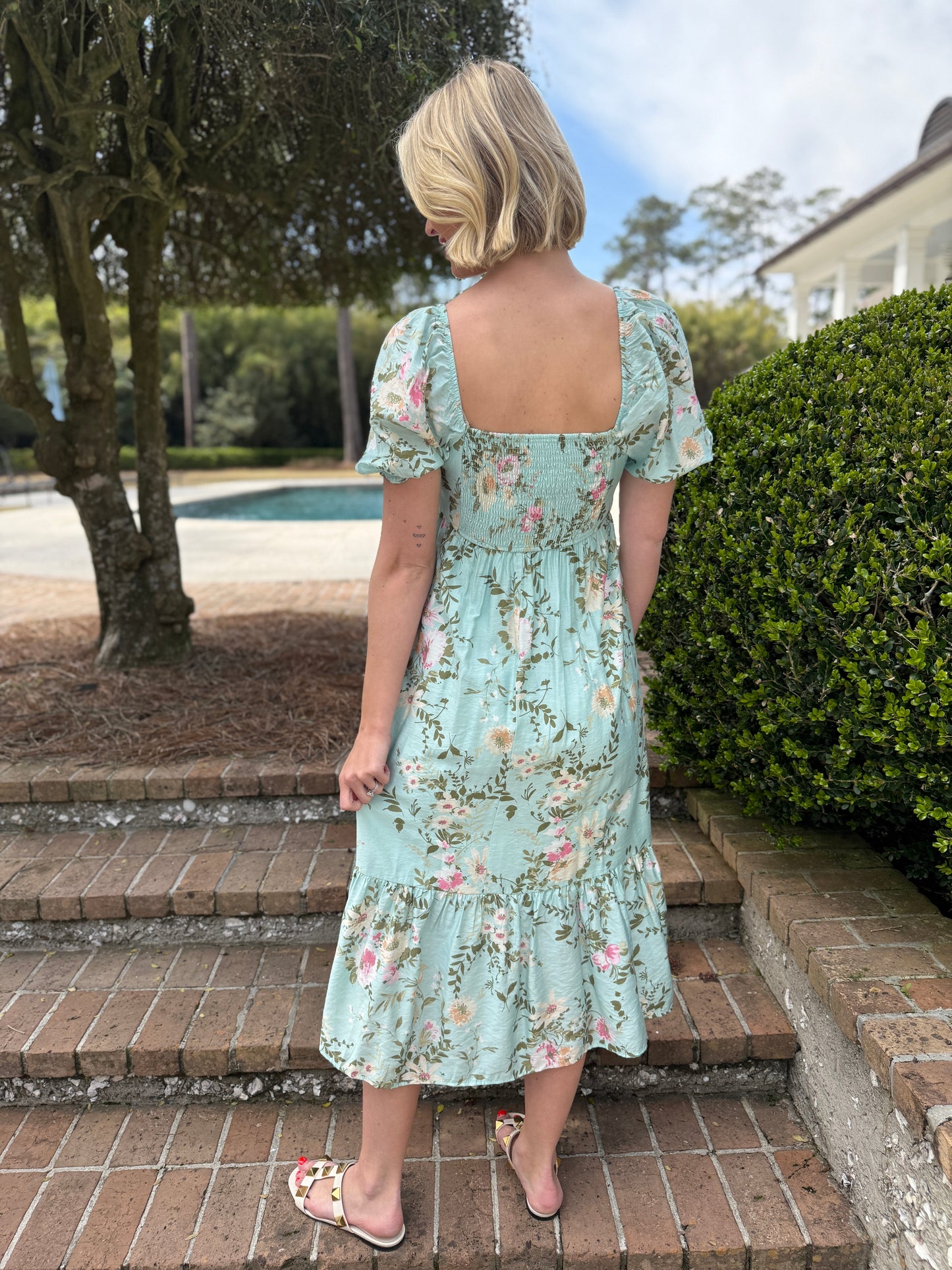 Tea Please Mint Floral Midi