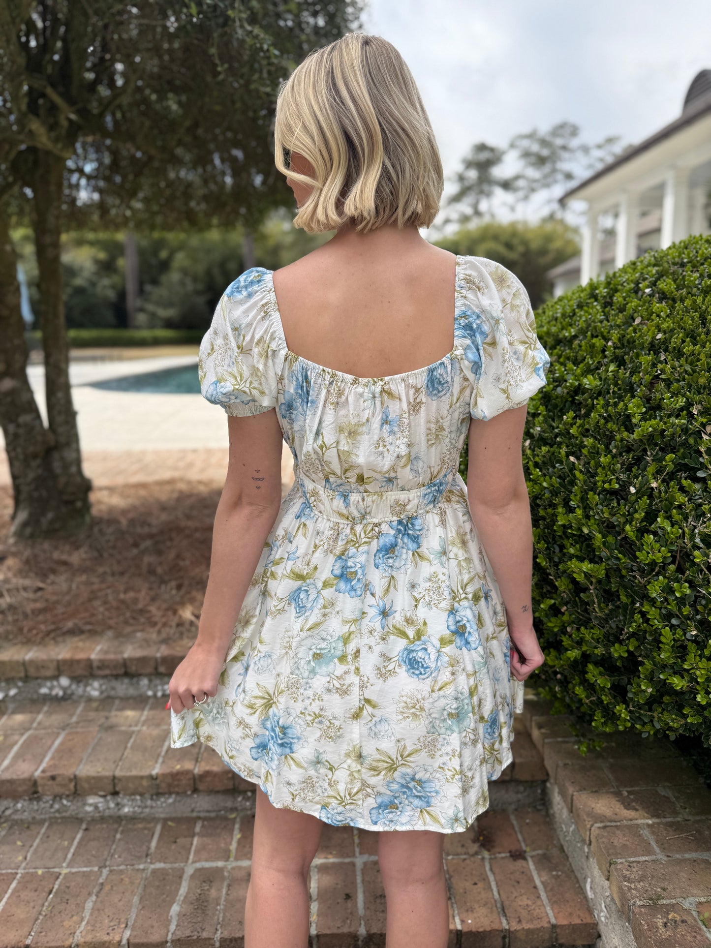 Blue Blossoms Short Sleeve Dress