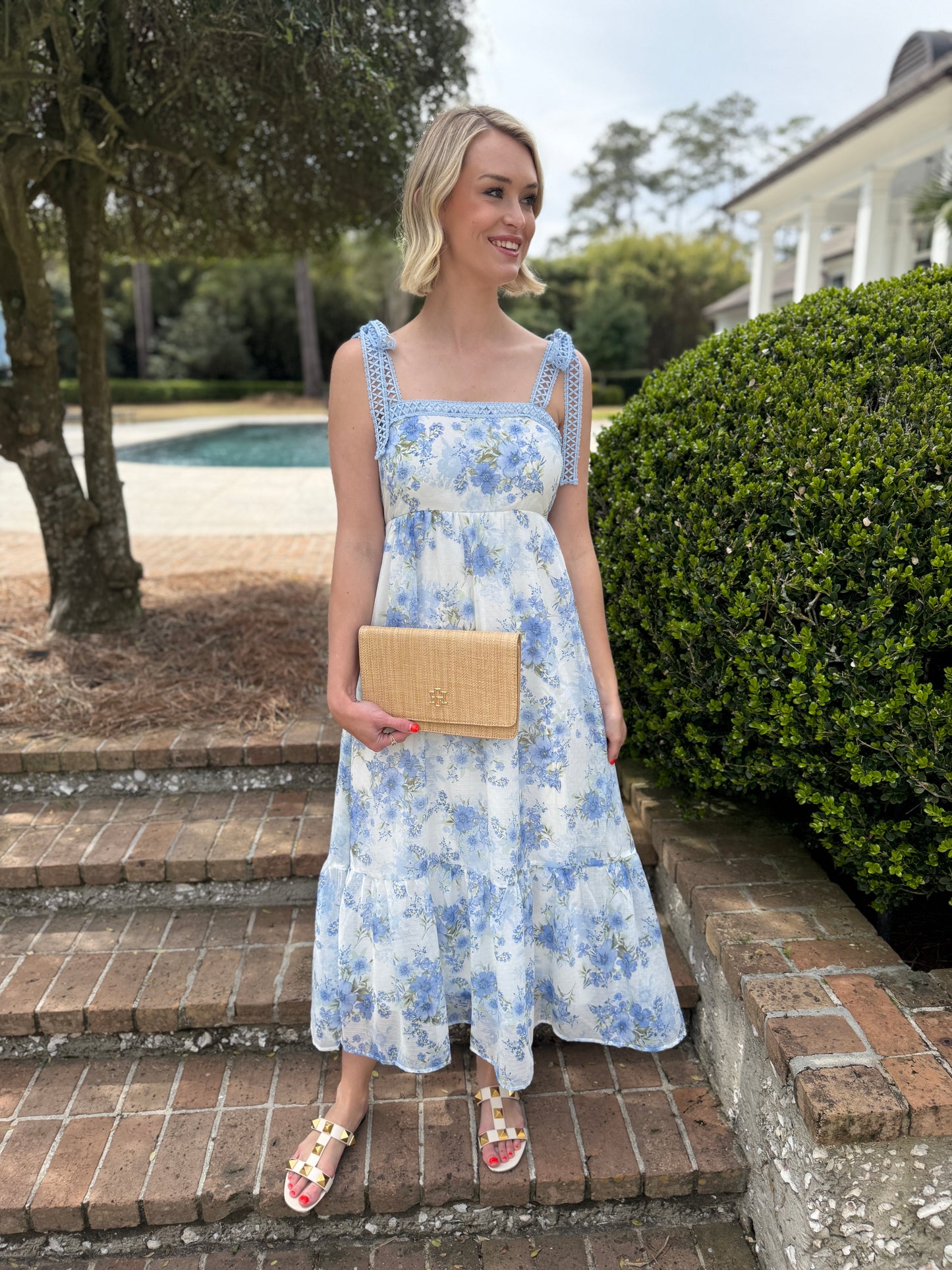 Saturday Brunch Blue Floral Print Maxi Dress