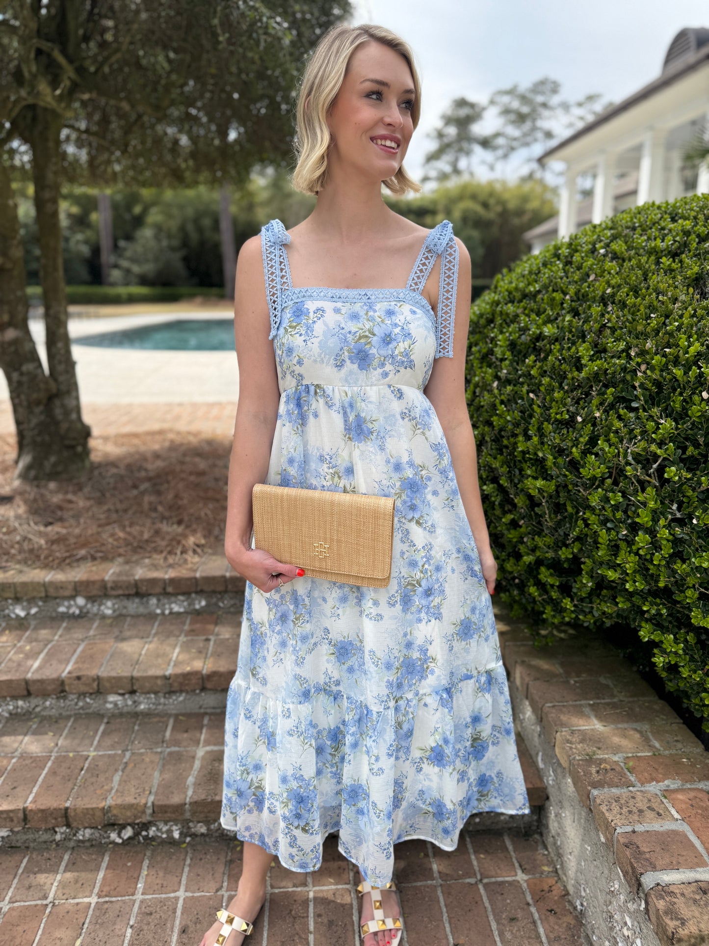 Saturday Brunch Blue Floral Print Maxi Dress