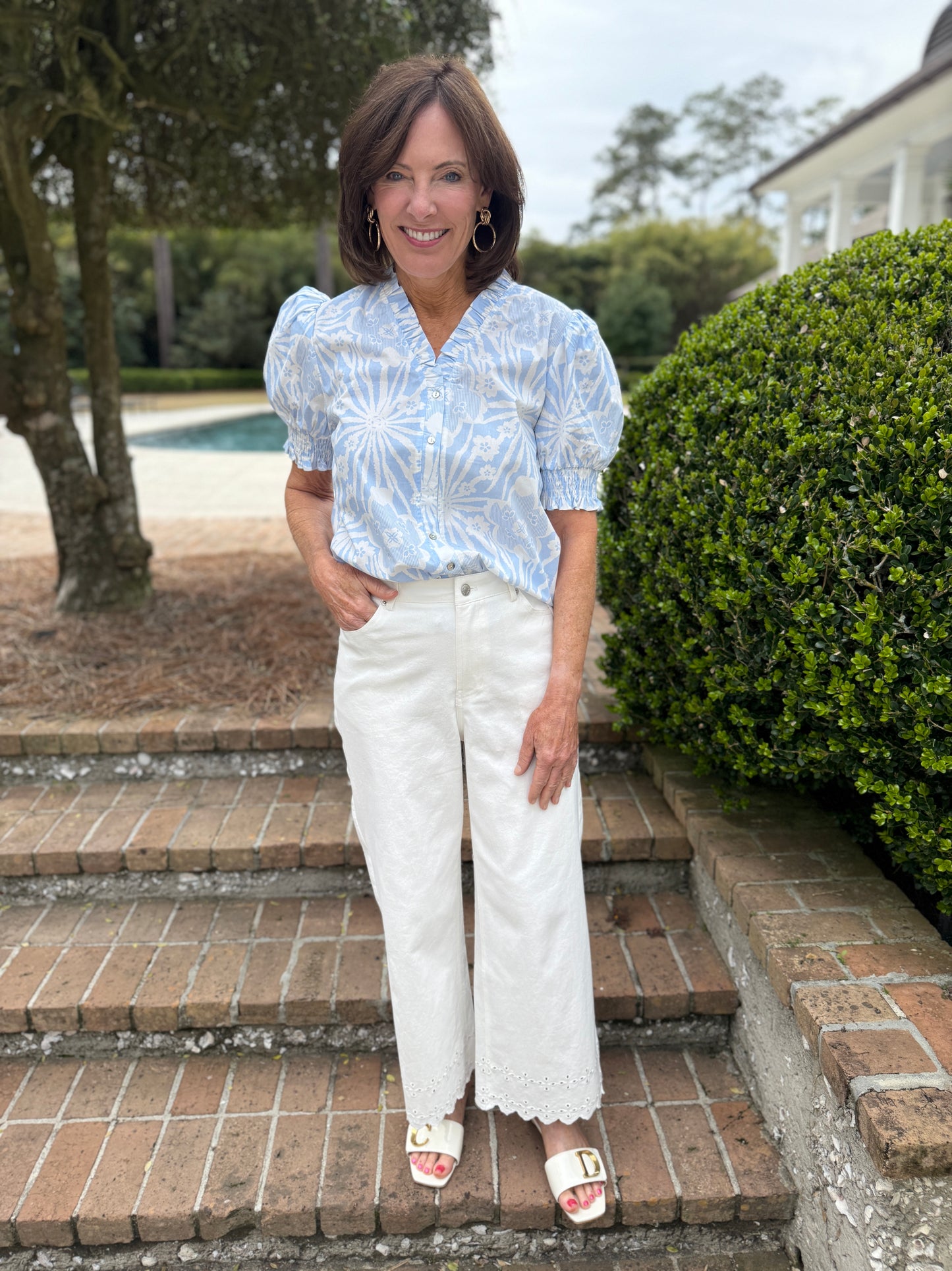 Brenda Blue Printed Button Up Top