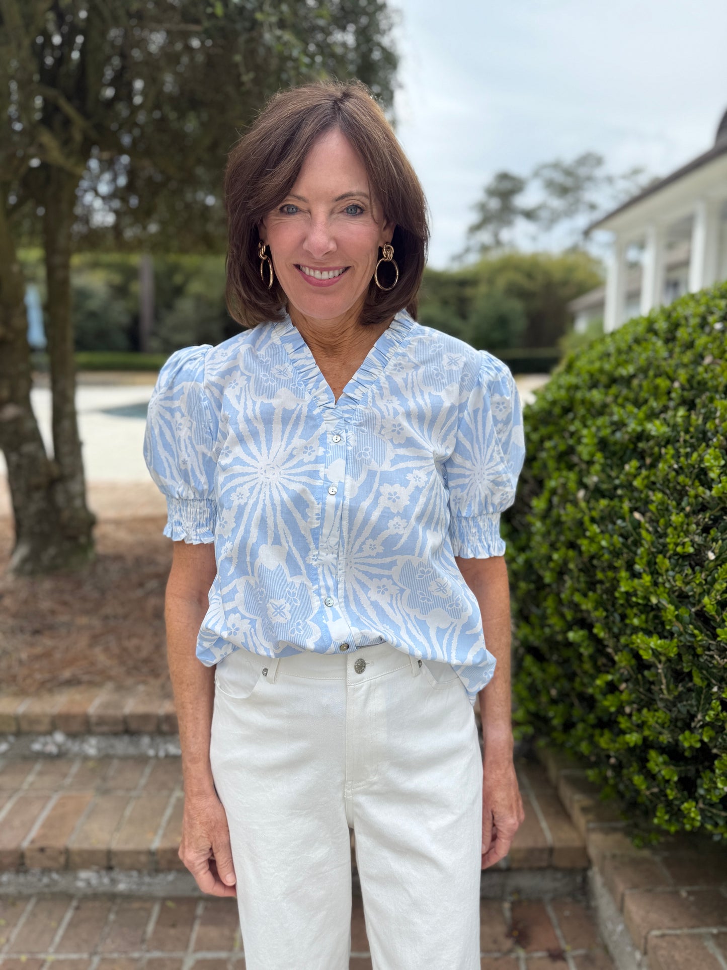 Brenda Blue Printed Button Up Top