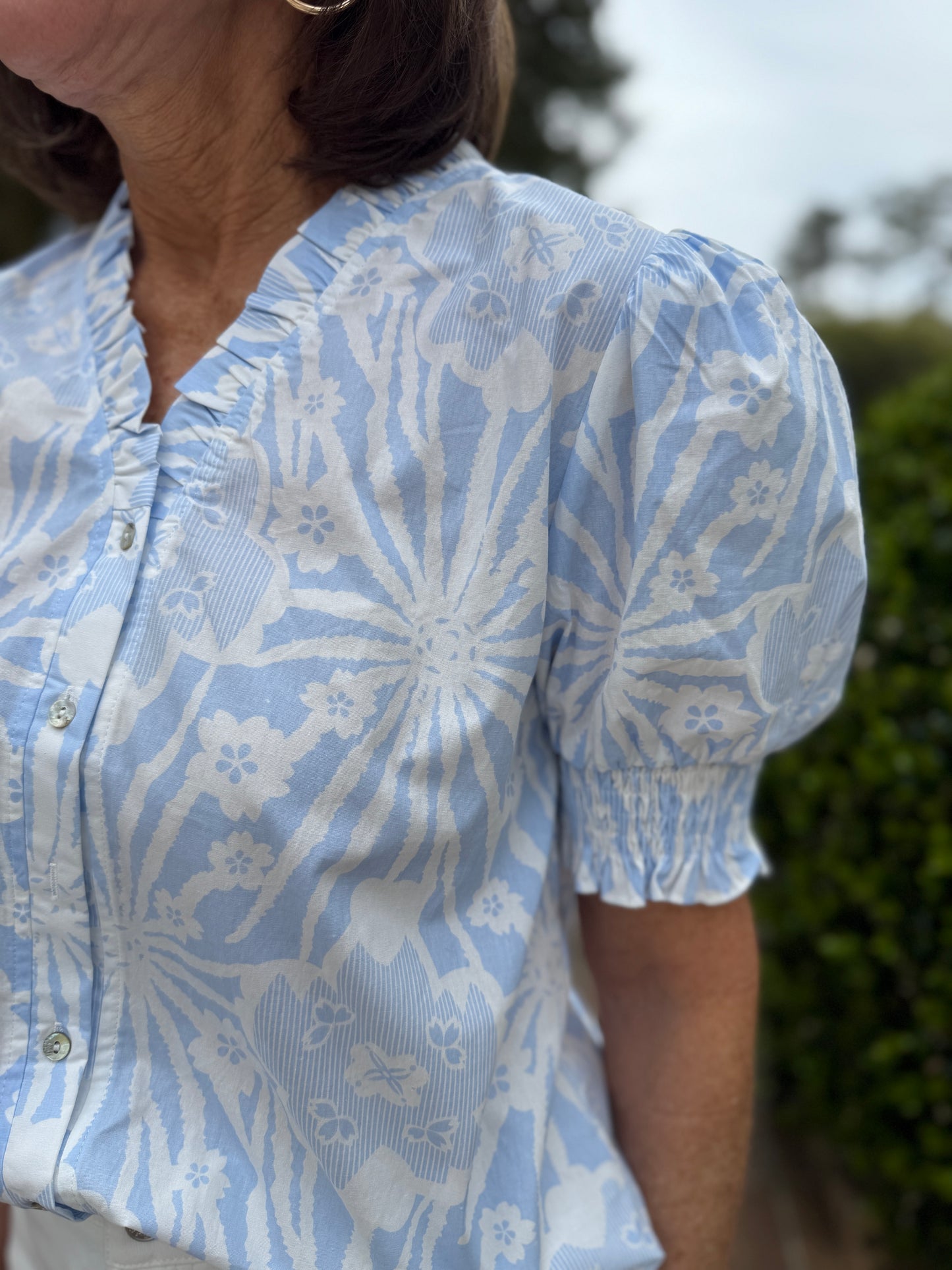 Brenda Blue Printed Button Up Top