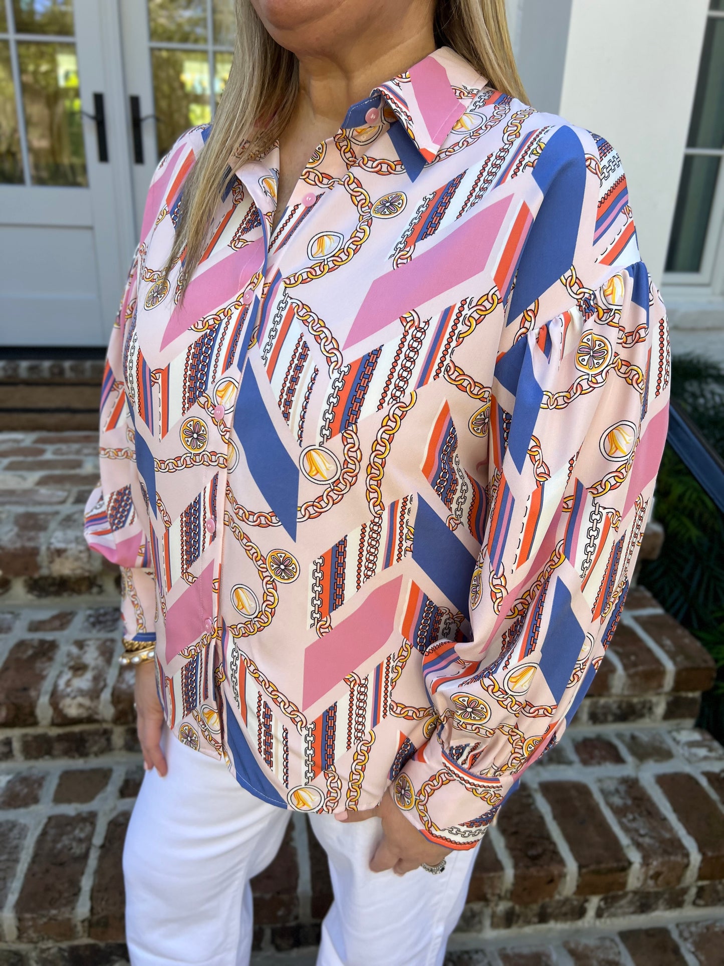 Best Behavior Light Pink Chain Print Top