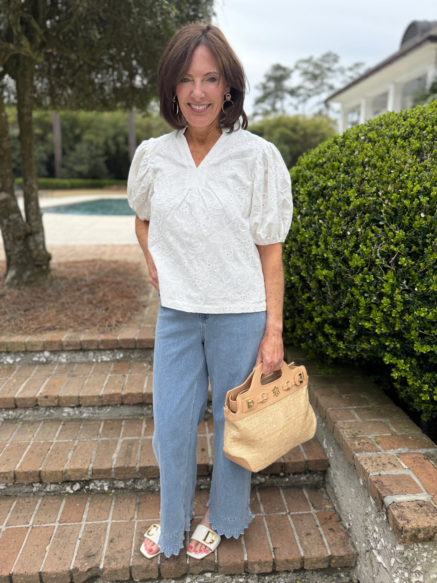 Nova White Floral Eyelet Blouse