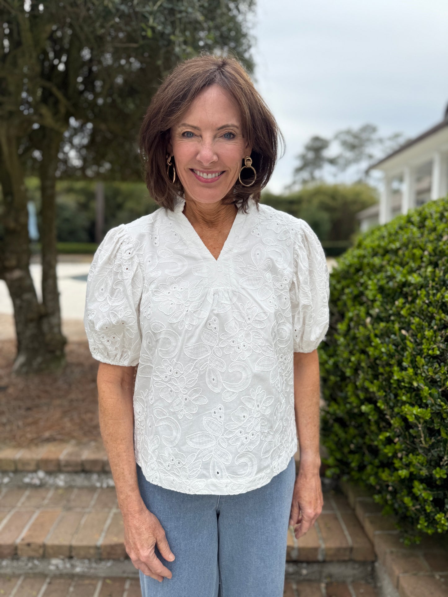 Nova White Floral Eyelet Blouse