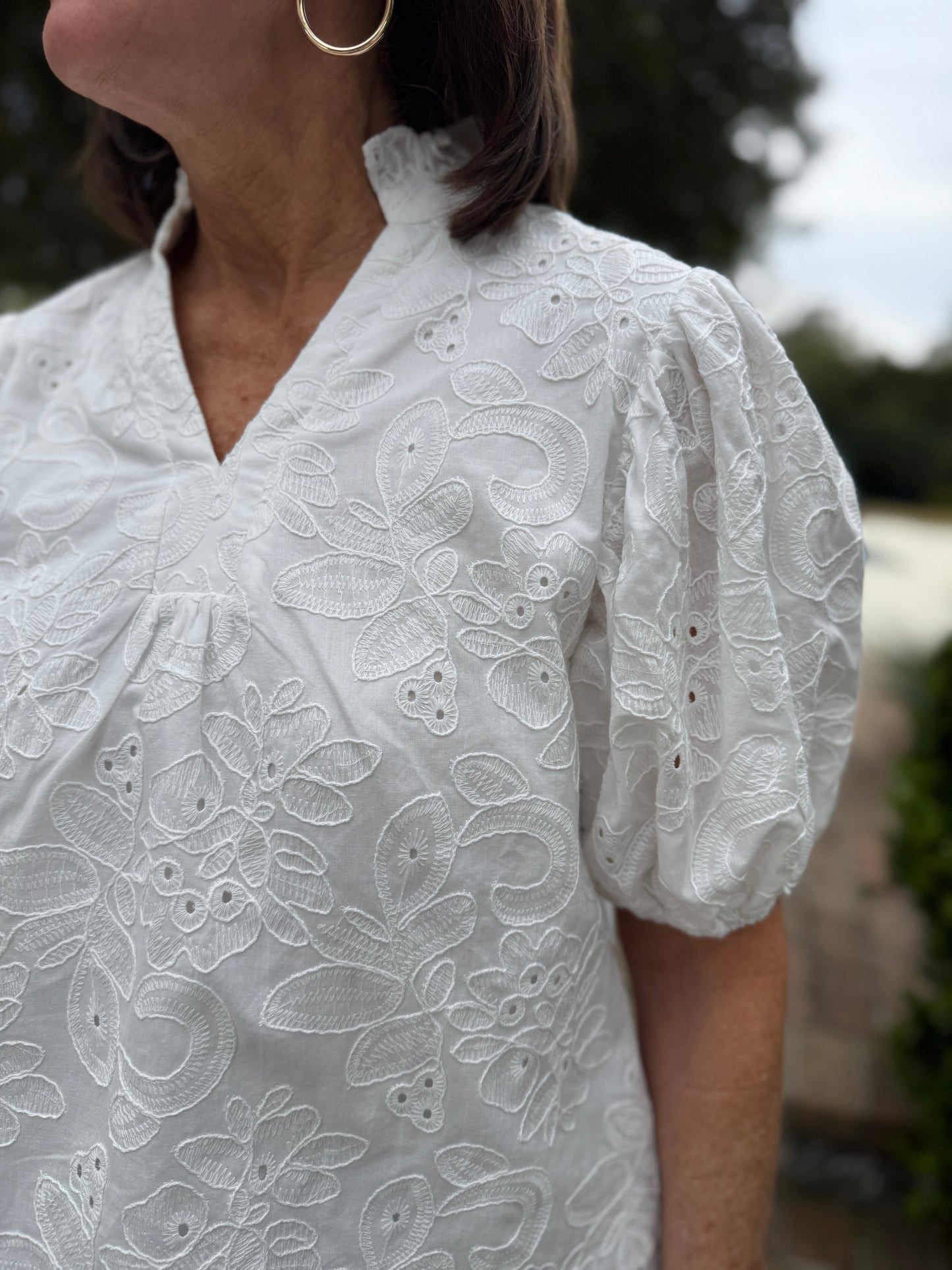 Nova White Floral Eyelet Blouse