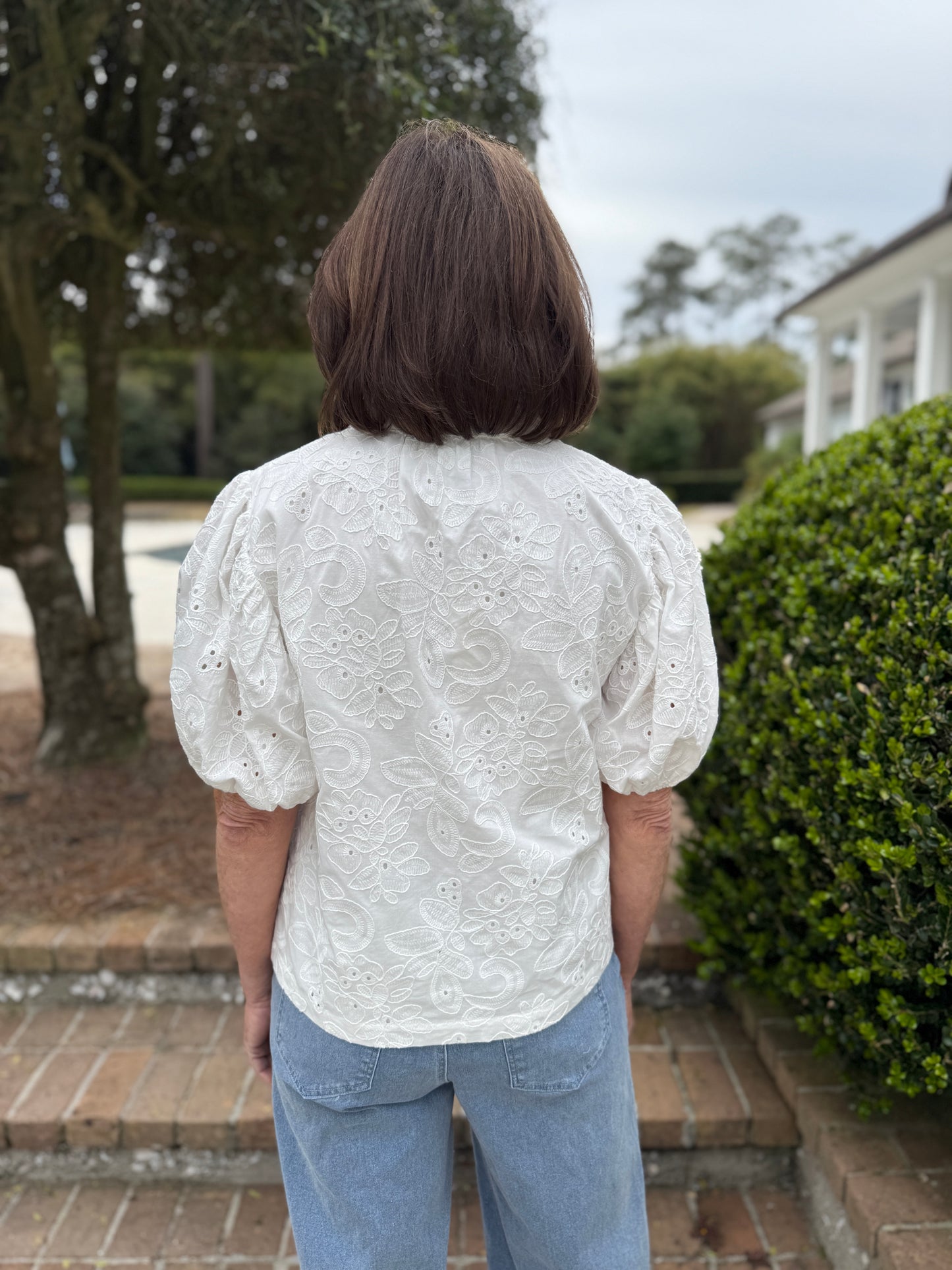 Nova White Floral Eyelet Blouse