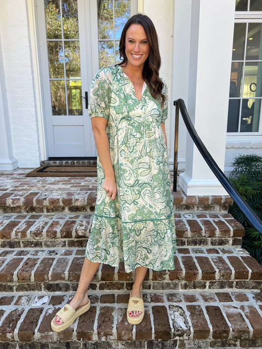 Passionate Paisley Green Midi Dress